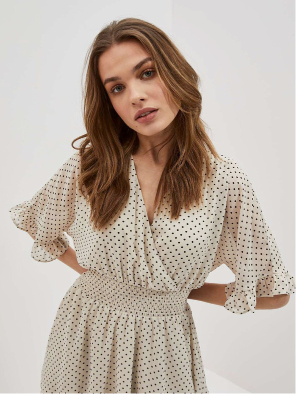Moodo Черно-бежова дамска рокля на точки Moodo