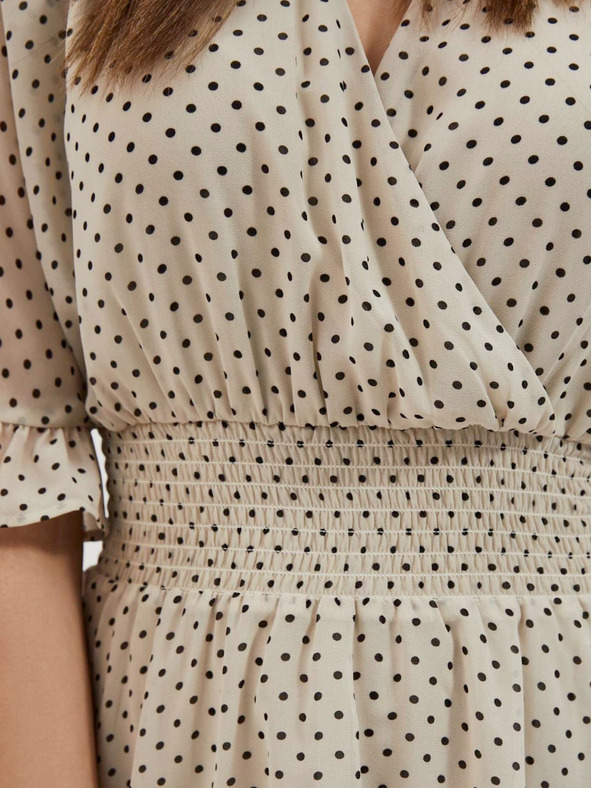 Moodo Черно-бежова дамска рокля на точки Moodo