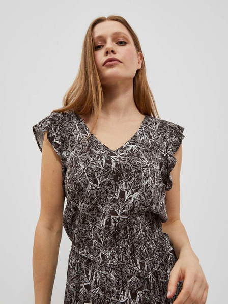 Moodo Бяло и кафяво дамска рокля на цветя Moodo