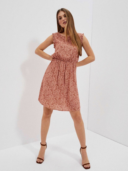 Moodo Бежово-кафява дамска рокля на шарки Moodo