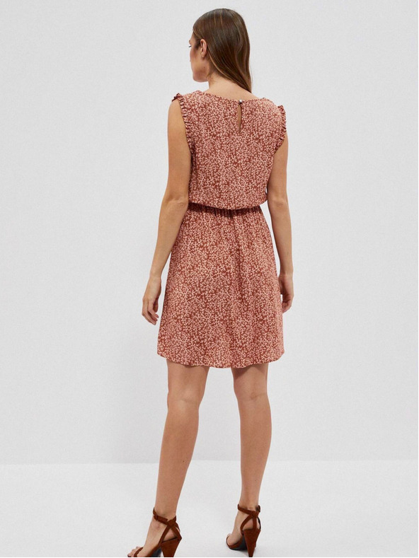 Moodo Бежово-кафява дамска рокля на шарки Moodo