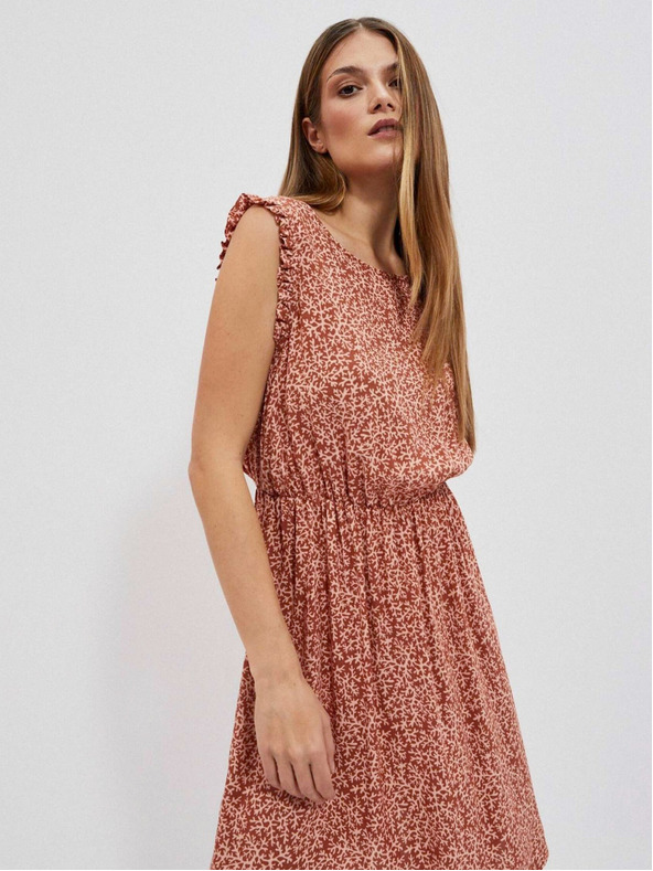 Moodo Бежово-кафява дамска рокля на шарки Moodo