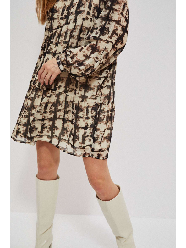 Moodo Кафява и бежова дамска шарена рокля Moodo