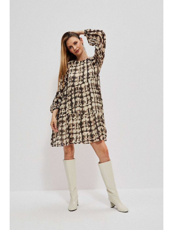 Moodo Кафява и бежова дамска шарена рокля Moodo