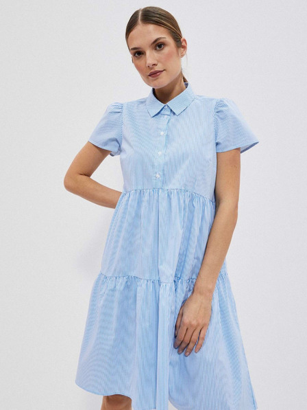 Moodo Бяла и синя дамска рокля на райета Moodo