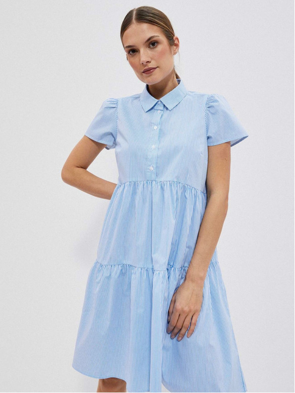 Moodo Бяла и синя дамска рокля на райета Moodo