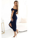 numoco Миди рокля CALLIE с открити рамене и сладко деколте - тъмносиня