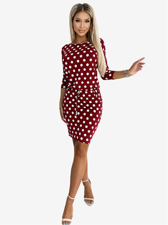 numoco Спортна рокля с вратовръзка и джобове - бордо + точки Numoco