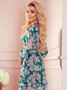 numoco Шифонена рокля с вързано деколте - розови цветя на зелен фон Numoco MONICA