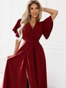 numoco Numoco дамска дълга рокля в бордо с разкрояване, ръкав и деколте