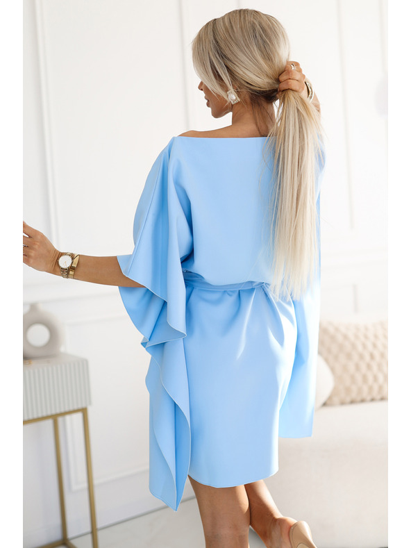 numoco Светлосиня дамска рокля с пеперуда и връзка на талията Numoco