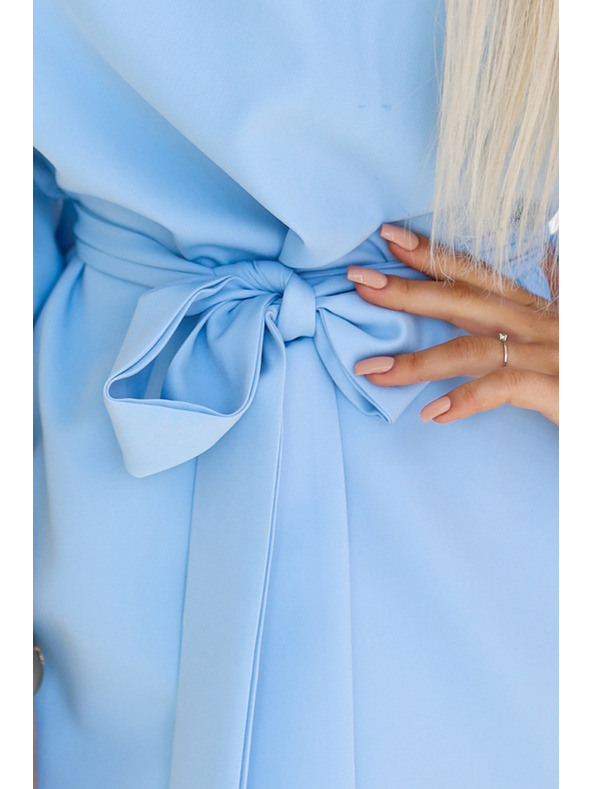 numoco Светлосиня дамска рокля с пеперуда и връзка на талията Numoco