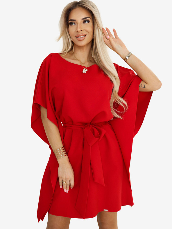 numoco Червена дамска рокля с колан Numoco