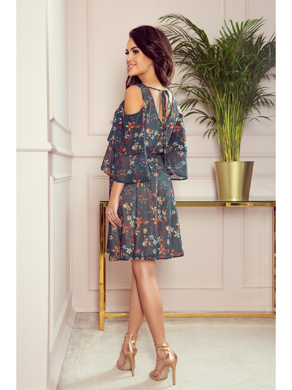 numoco Зелена дамска рокля на цветя с деколте Numoco