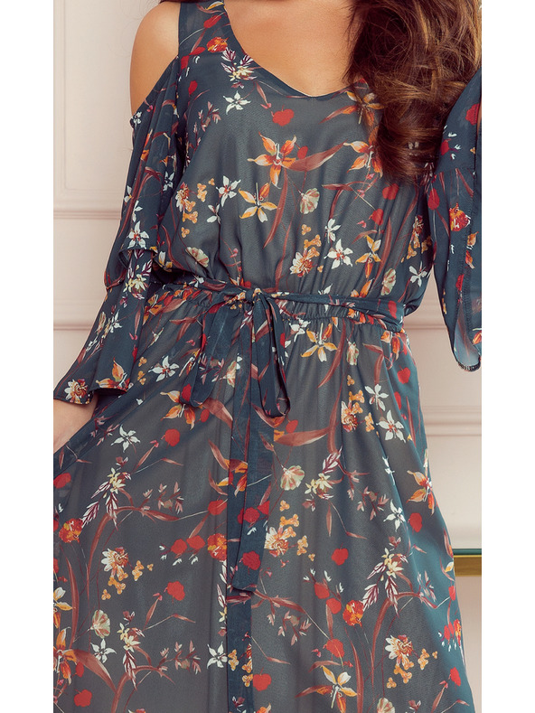 numoco Зелена дамска рокля на цветя с деколте Numoco