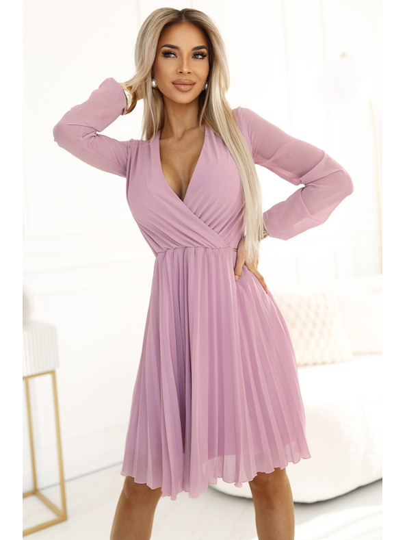 numoco Розова дамска рокля с дълъг ръкав и изрязване Numoco