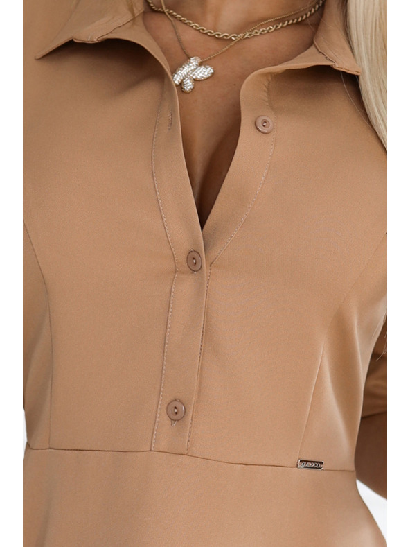 numoco Свободни риза рокли с колан - MOCHA MOUSSE