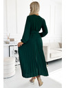 numoco VIVIANA Плисирана миди рокля с дълбоко деколте, дълги ръкави и широк колан - зелено Numoco