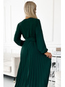 numoco VIVIANA Плисирана миди рокля с дълбоко деколте, дълги ръкави и широк колан - зелено Numoco