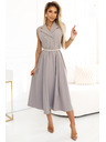 numoco Елегантна миди рокля с риза, златни копчета и колан - сиво