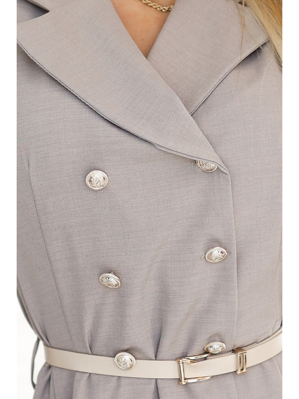 numoco Елегантна миди рокля с риза, златни копчета и колан - сиво