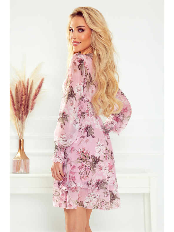 numoco Numoco Розова дамска рокля от шифон с цветя