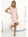 numoco Светлорозова дамска дантелена рокля с къс ръкав и деколте Numoco