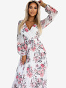numoco Плисирана миди рокля със сърцевидно деколте, дълги ръкави и колан - бяла с червени рози Numoco GEPPI