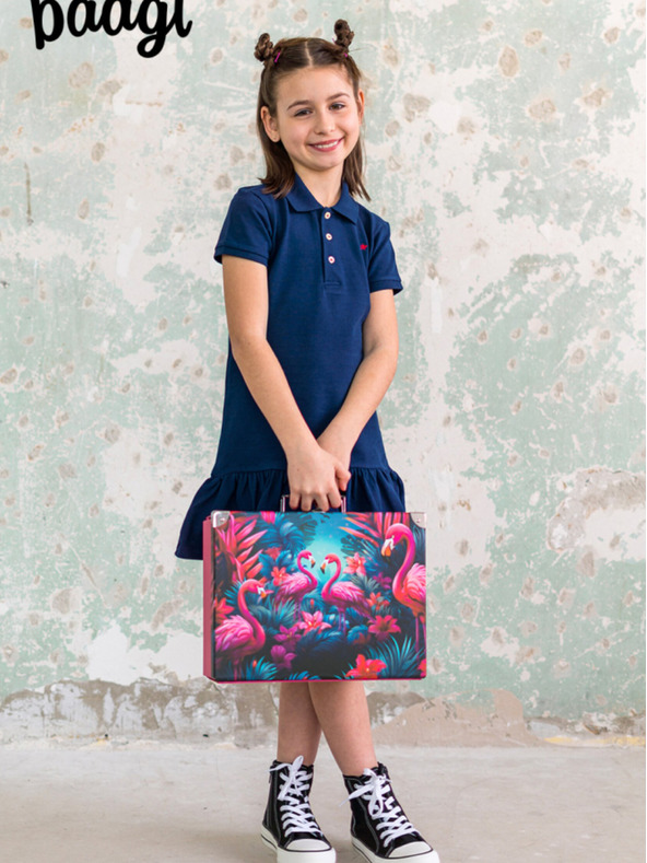 BAAGL  Розов сгъваем училищен куфар с обков Baagl Фламинго