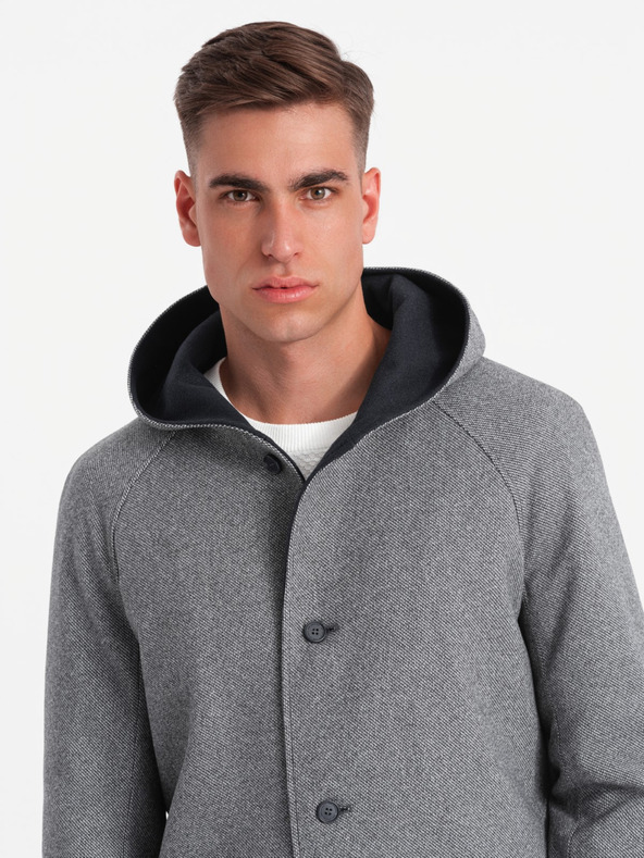 Ombre Clothing Мъжко дълго палто с меланж и качулка Ombre Clothing