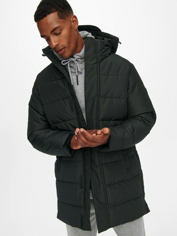 ONLY & SONS Черно мъжко ватирано зимно палто ONLY & SONS Carl