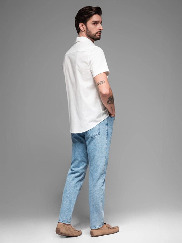 Ombre Clothing Мъжка риза с къс ръкав и кубинска яка бяло Ombre Clothing