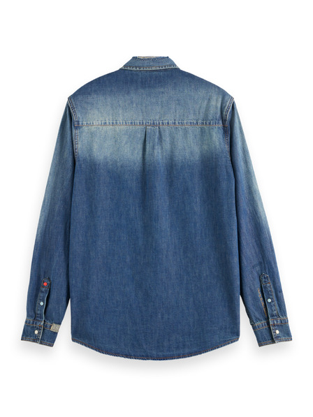 Scotch & Soda Синя мъжка риза от деним Scotch & Soda Работно облекло