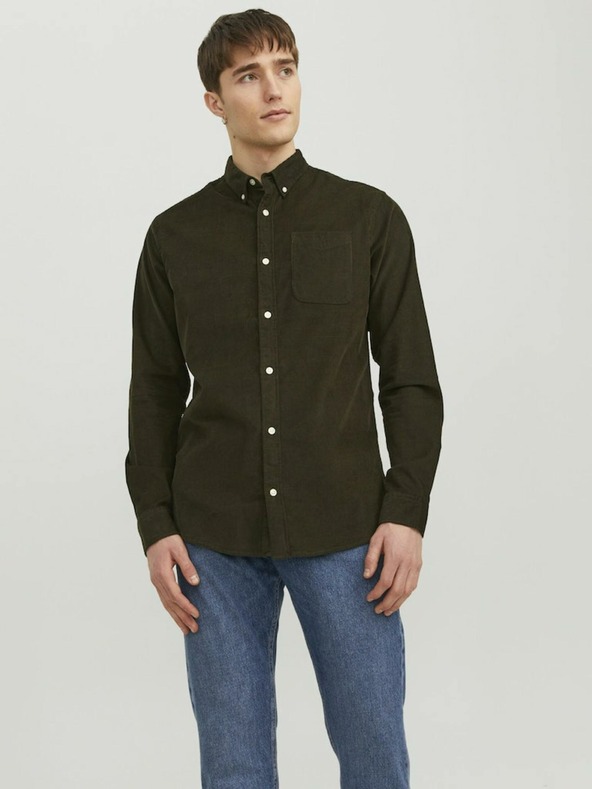 Jack & Jones Мъжка риза от велур Jack & Jones Khaki