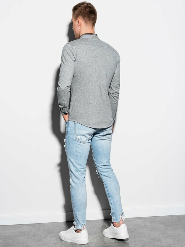 Ombre Clothing Мъжка риза с дълъг ръкав K542 - сива