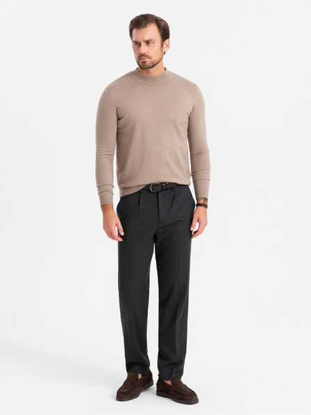 Ombre Clothing Мъжки плетен полугол с вискоза - тъмнобежов V3 OM-SWTN-0125 Омбре дрехи