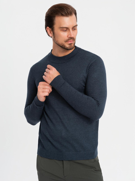 Ombre Clothing Мъжка плетена полурокля с вискоза - тъмносиня V4 OM-SWTN-0125 Ombre Clothing