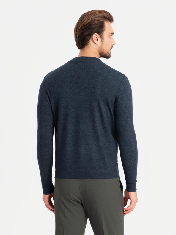 Ombre Clothing Мъжка плетена полурокля с вискоза - тъмносиня V4 OM-SWTN-0125 Ombre Clothing