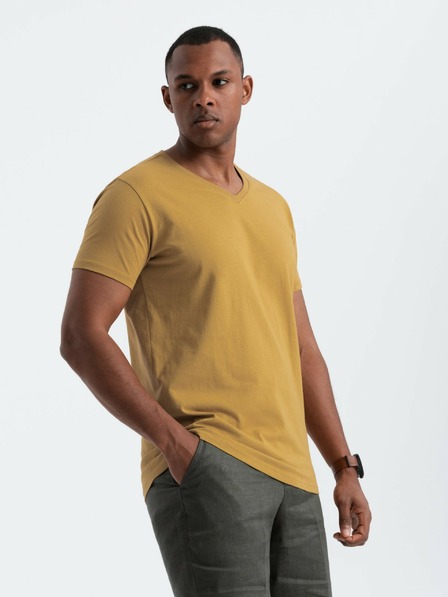 Ombre Clothing Мъжка класическа памучна тениска BASIC с деколте на екипажа - горчица V8 OM-TSBS-0145 Ombre Clothing