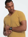 Ombre Clothing Мъжка класическа памучна тениска BASIC с деколте на екипажа - горчица V8 OM-TSBS-0145 Ombre Clothing