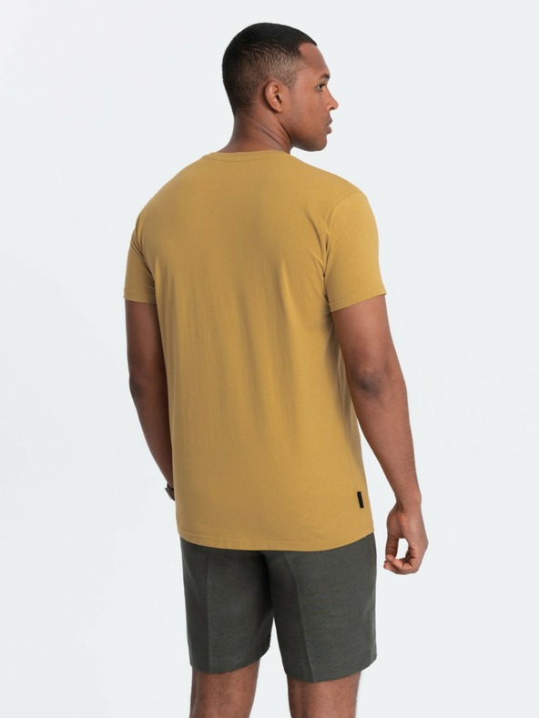 Ombre Clothing Мъжка класическа памучна тениска BASIC с деколте на екипажа - горчица V8 OM-TSBS-0145 Ombre Clothing