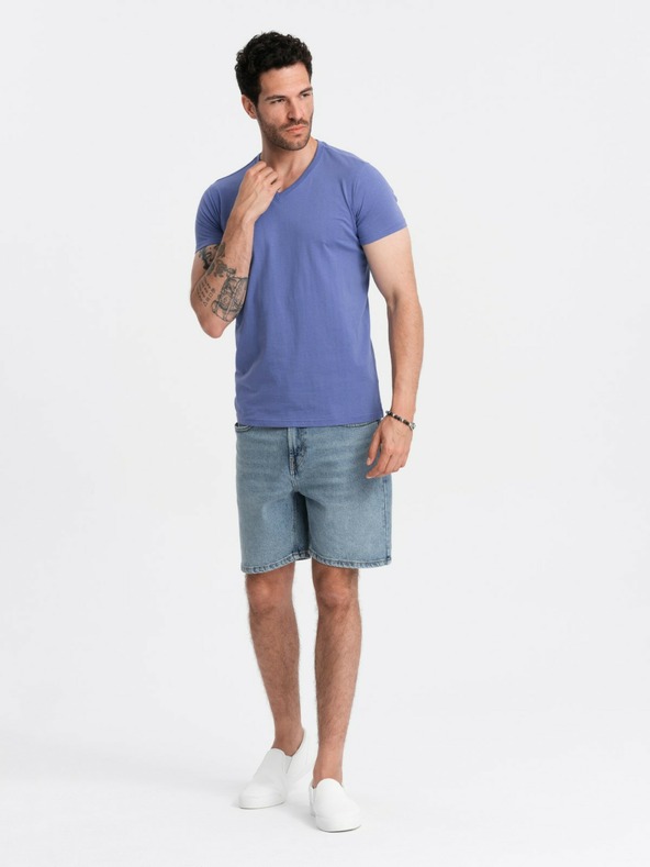 Ombre Clothing Мъжка класическа тениска с V-образно деколте от памук BASIC - лилава V12 OM-TSBS-0145 Ombre Clothing