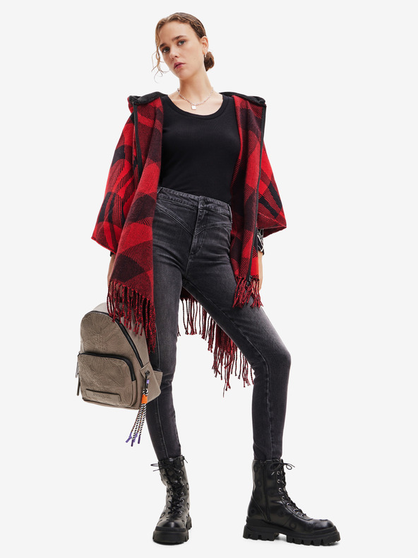 Desigual Черно-червено карирано пончо Desigual Checkys Arenal/Zipper за жени