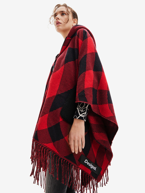 Desigual Черно-червено карирано пончо Desigual Checkys Arenal/Zipper за жени