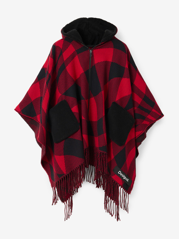Desigual Черно-червено карирано пончо Desigual Checkys Arenal/Zipper за жени