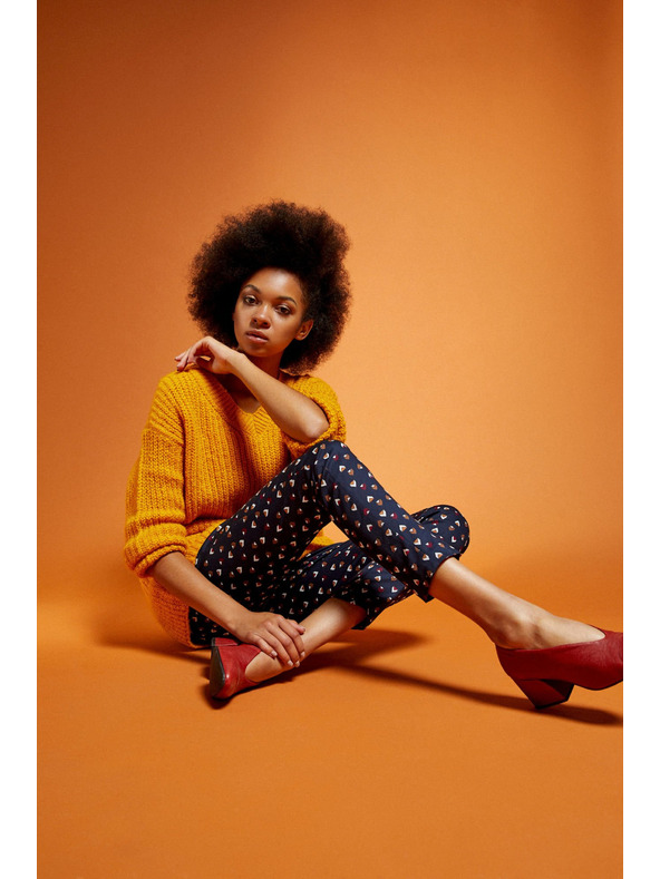 Moodo Тъмносин дамски панталон на шарки Moodo