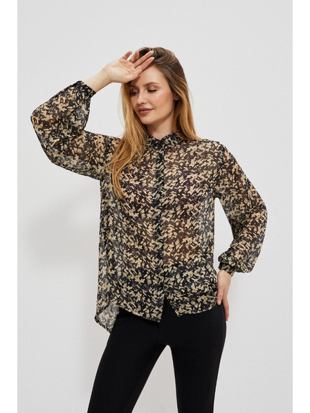 Moodo Бежово-черна дамска риза с шарки Moodo