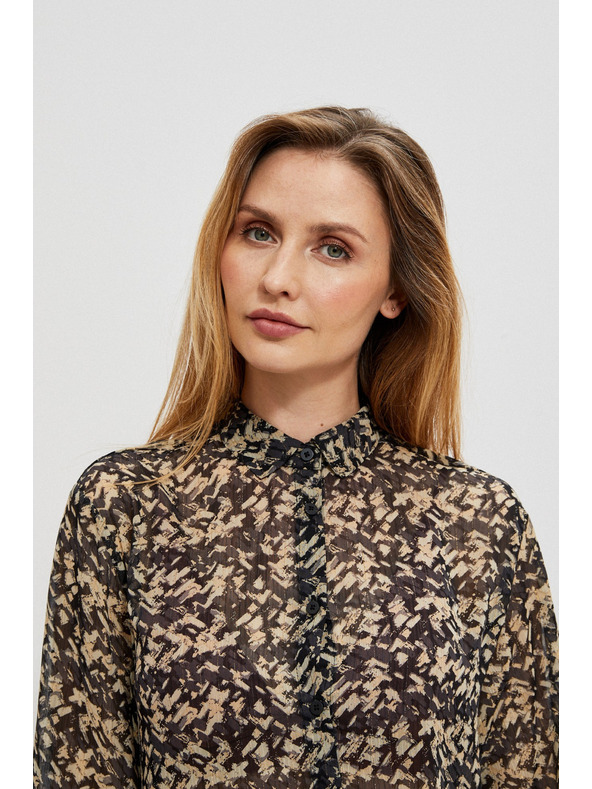 Moodo Бежово-черна дамска риза с шарки Moodo