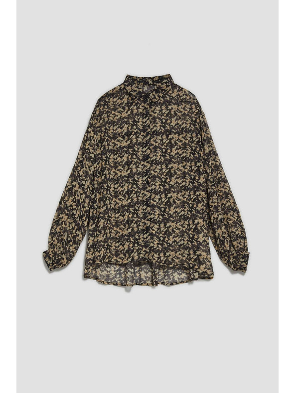 Moodo Бежово-черна дамска риза с шарки Moodo