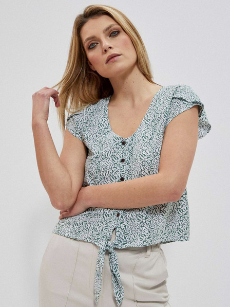 Moodo Бяло-зелена дамска шарена риза Moodo